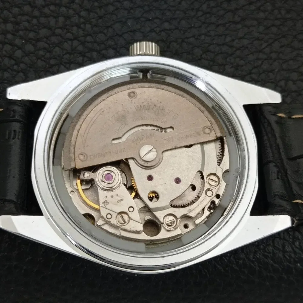 Vintage 1985 Citizen Automatic Mens Silver Watch W/daydate & Blue accents